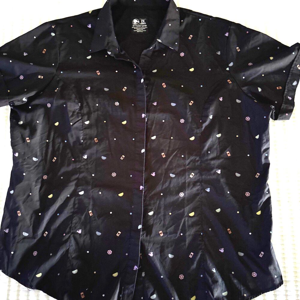 Taco Bell Black Button Work Staff AOP Sauce Fun Employee Shirt Women’s 2XL